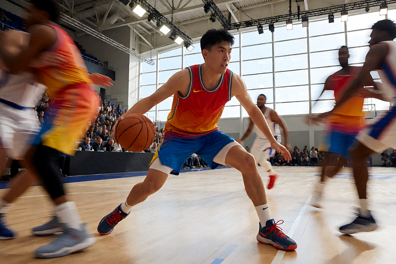 NBA职业篮球比赛现场球员持球突破防守